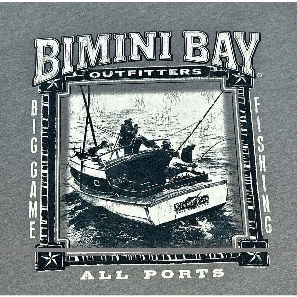 Bimini Bay Outfitters Fishing Graphic T-Shirt Mens XL Gray Big Game All Ports